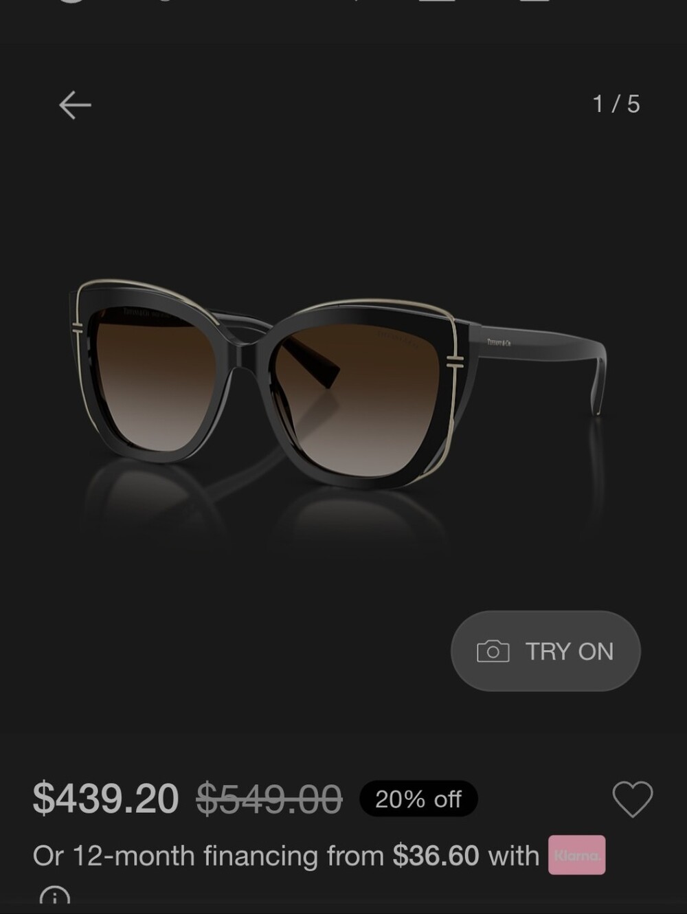 Like New Tiffany & Co. Black Cat-Eye Sunglasses With Emblematic Tiffany T Design